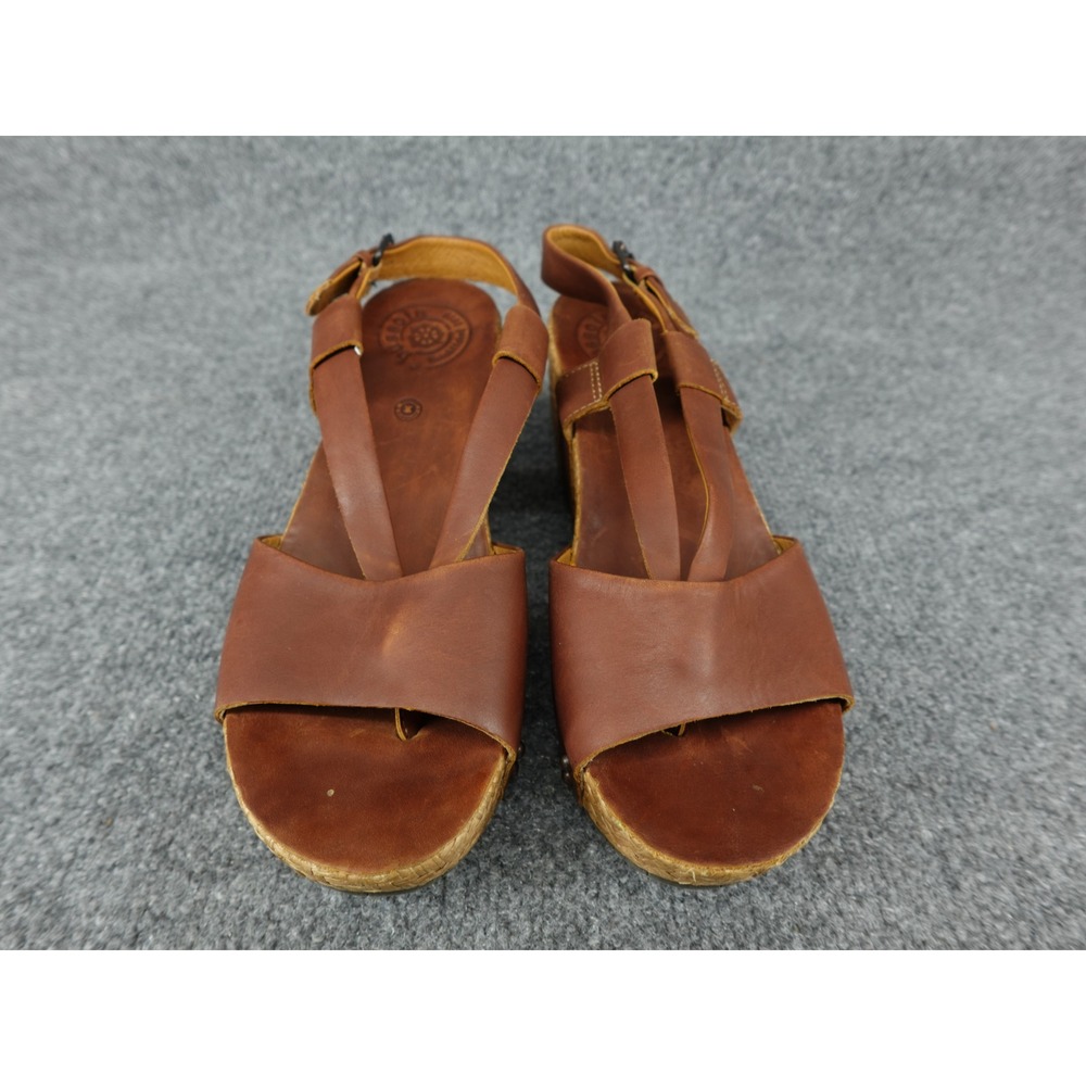 Bussola Brown Leather Platform Wedge Sandals Studded Woven Boho Spain Sz 40 - Picture 3 of 11